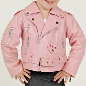 U CHOOSE NEW Outdoor Habitat faux leather Girls pink motorcycle jacket Sz 5T 6T